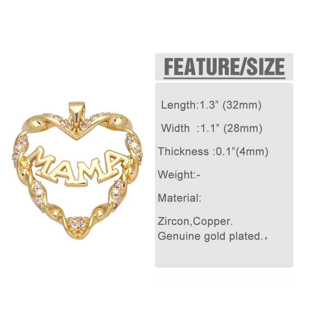 Ocesrio mother's day pendants for jewelry making, gold-plated copper zircon jewelry craft supplies pdta 625