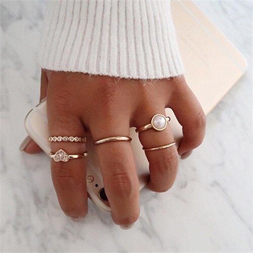 Vintage Gold Crystal Opal Knuckle Ring Set Bohemian Geometrische Snake Mary Cross Vinger Glamour Vrouwelijke Knuckle Midi Ring Sieraden: Blue