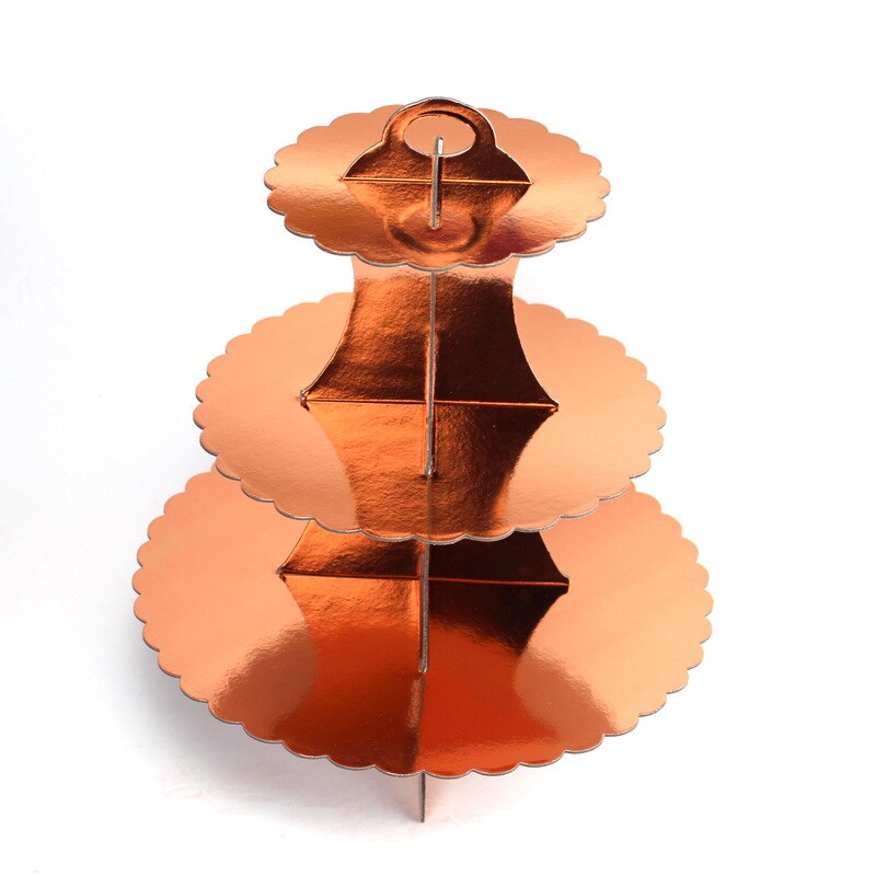 3- stöckiger cupcake-ständer, nachmittagstee, hochzeitsteller, partygeschirr, einweg-kuchenständer, turm, geburtstagsdekoration: Roségold
