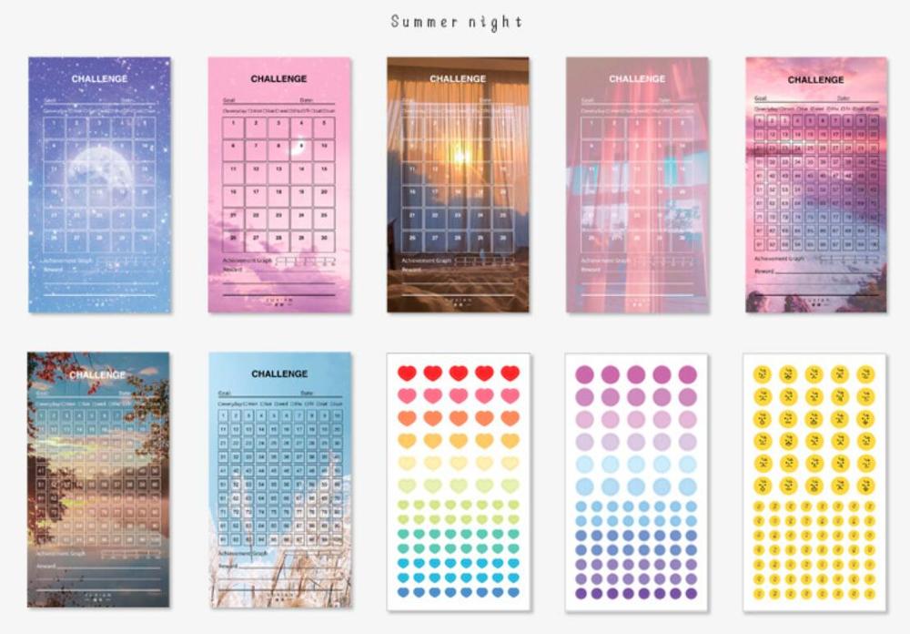8 Sheets /Pack 30 100 Days Goal Tracker Challenge Project Planner Paper Sticker DIY Decor Stick Label Stationery
