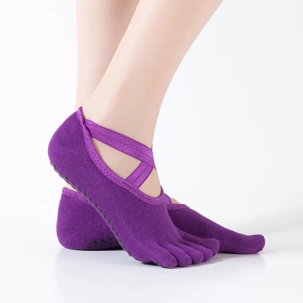 Rygglösa femtåiga yogastrumpor för kvinnor och halkfria golvstrumpor tålösa halvtåstrumpor för balettdanssportstrumpor: D