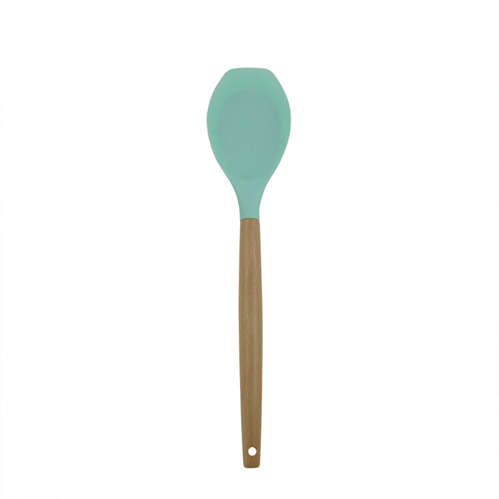 Wooden Handle Silicone Kitchenware Set for Non-stick Pan Kitchen Tool Accessories Spatula Spoon Clip Whisk Brush Ladle: Flat Scraper