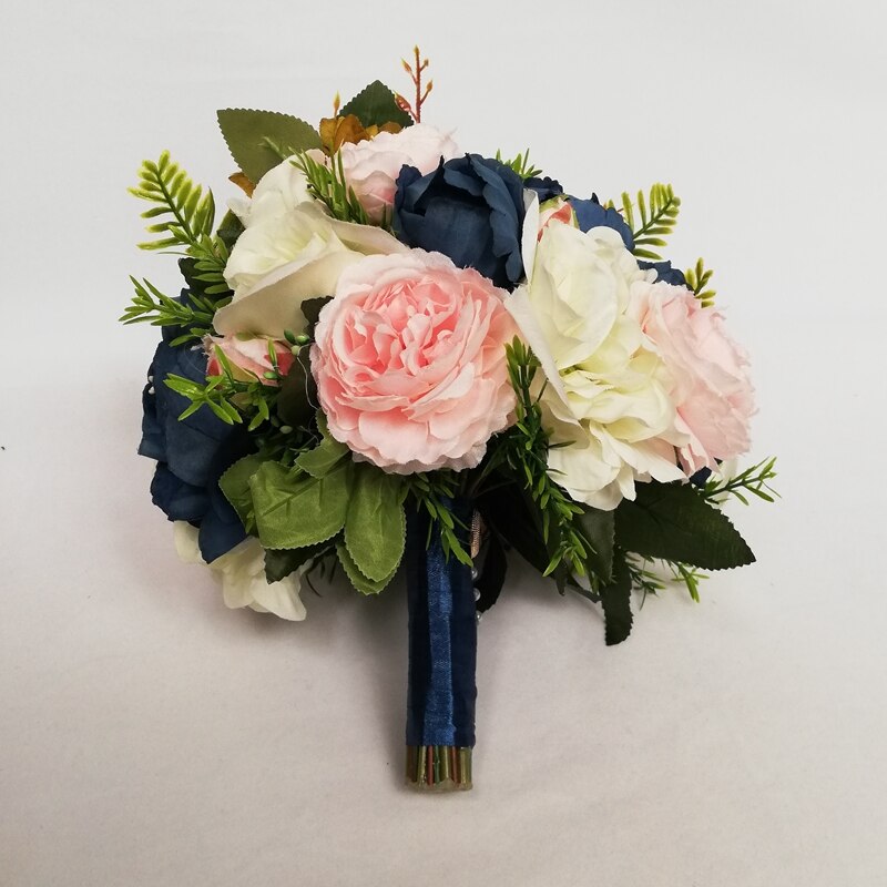 Brudebuket silke bryllupsbuket marineblå pæoner boho buket kunstig buket bryllup blomst bryllupstilbehør