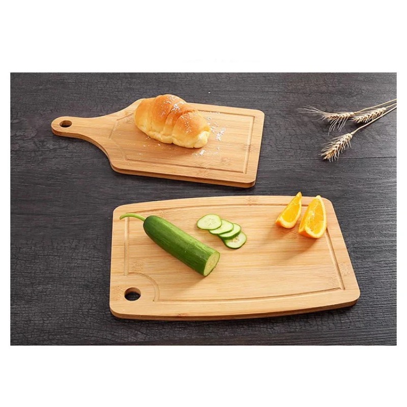 Tabla de Pizza, tabla de cortar de bambú con mango, corte doméstico, pan, fruta, Base redonda de madera, bandeja de comida, utensilios de cocina duraderos