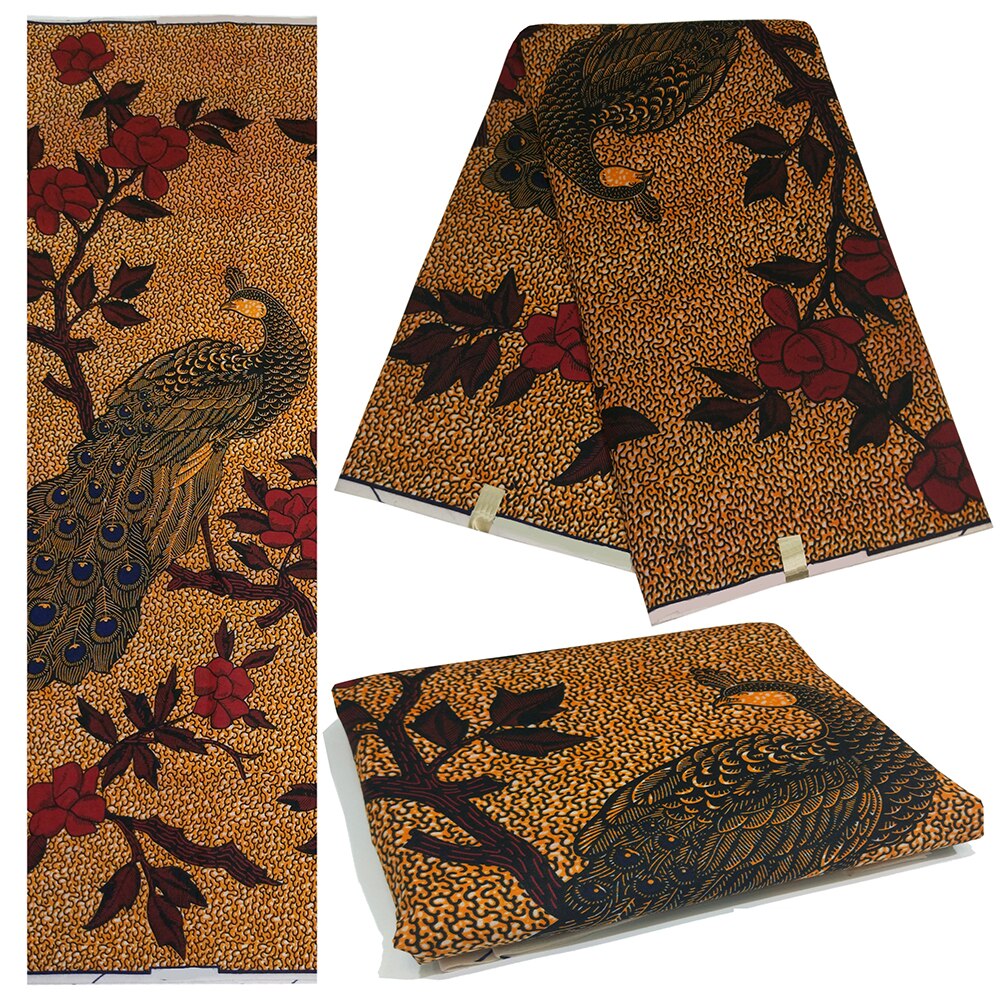 African Nigeria Ankara Pagne Guaranteed Wax Fabric Peacock Pattern Printed Noble DIY Fabric For Party