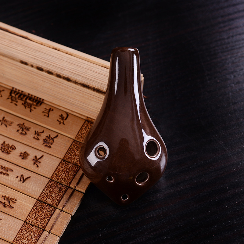 Ocarina diskant  sc 6 hullers langt rør ocarina studerende nybegynder ocarina musikinstrument til at sende musikbånd: Brun