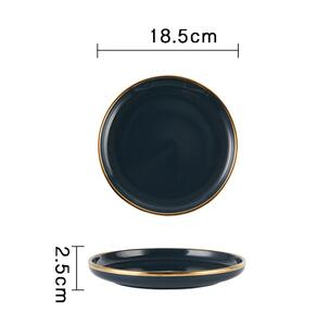 Ensemble de dîner en céramique de luxe couleur bleu foncé ou rose: assiette de dîner + assiette d'accent + bols + cuillère adge en or: 7 inch dark blue