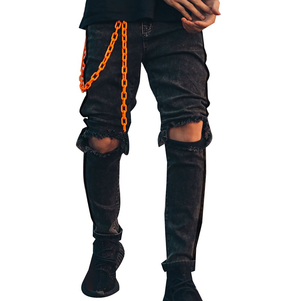 Männer Dünne strecken gerissen Jeans Knie See schlank passen Denim Hosen Casaul Mens Dünne Jeans Hosen Schwarz Plus Größe