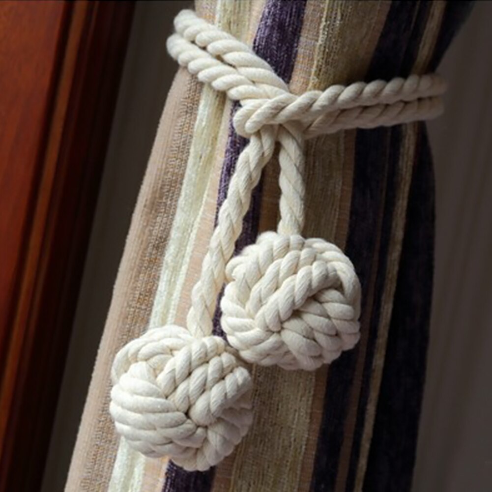 Cuerdas de bola de nudo Retro universales para decoración, paneles opacos para ventana, hilo de algodón, 1 par