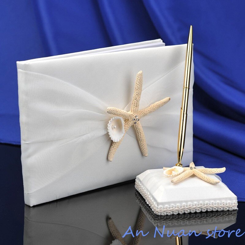 Libro de invitados de boda con temática de playa, conchas de colección de "acabado de detalles" románticos,