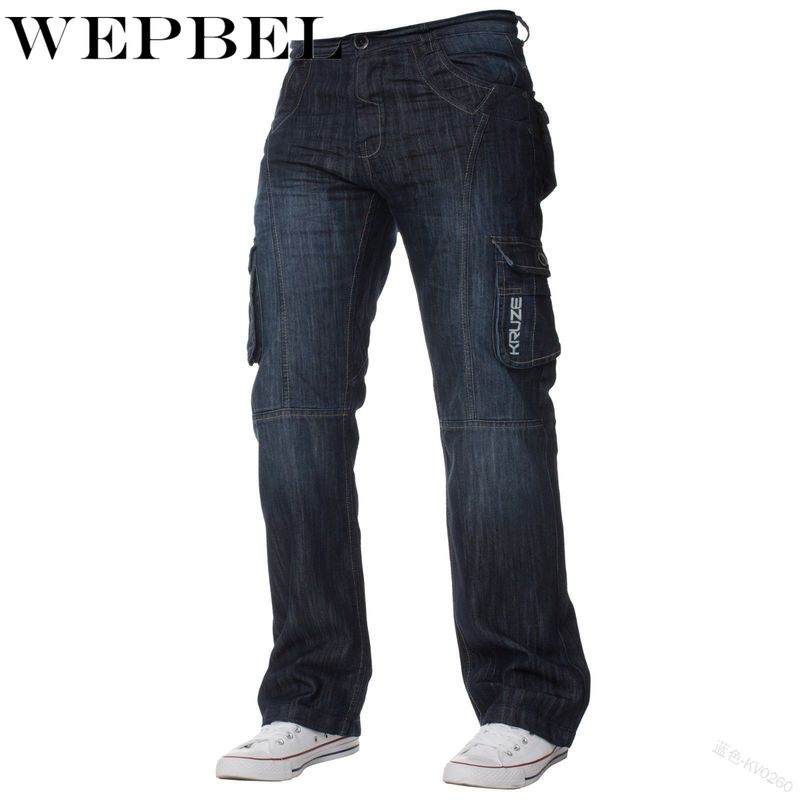 Wepbel miesten denim jogger cargo farkut pestyt denim pitkät housut plus koko taskulla