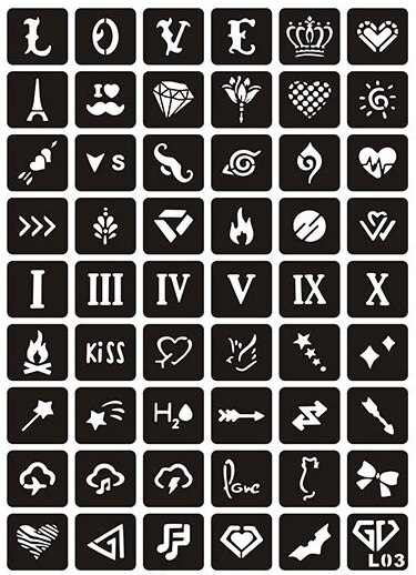 Pochoirs de Tatouage au henné pour enfants, femmes et hommes, aérographe réutilisable, modèles, décoration corporelle, fournitures de Tatouage: L03