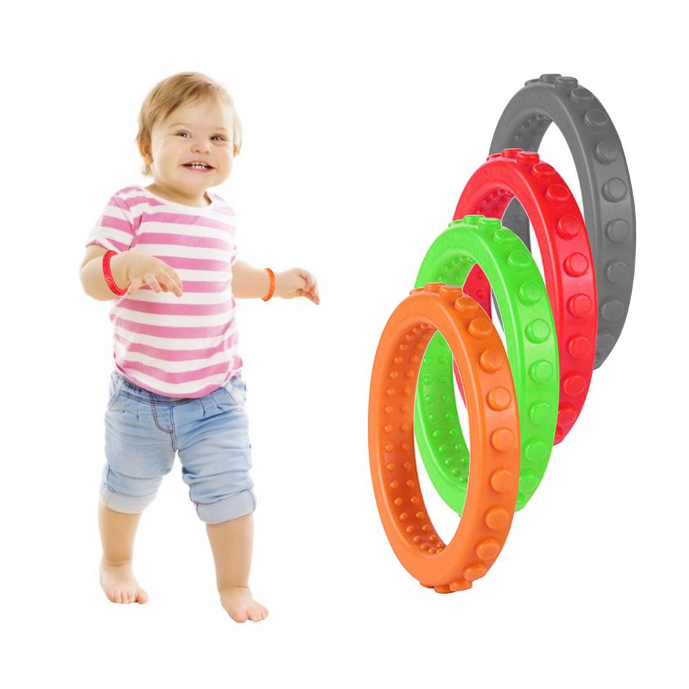 4Pcs Kinderen Siliconen Armbanden Bijtringen Kinderen Siliconen Armbanden Bijtringen Baby Chew Speelgoed Molaire Ringen Baby Molaire Speelgoed