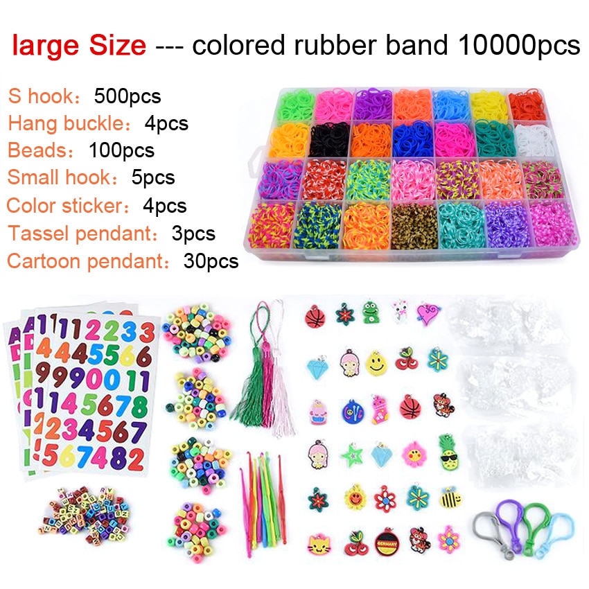 Dollryga 10000 stk gummi vævkasse diy bands sæt kid armbånd silikone elastikker elastisk regnbue vævning vævebånd børn legetøj