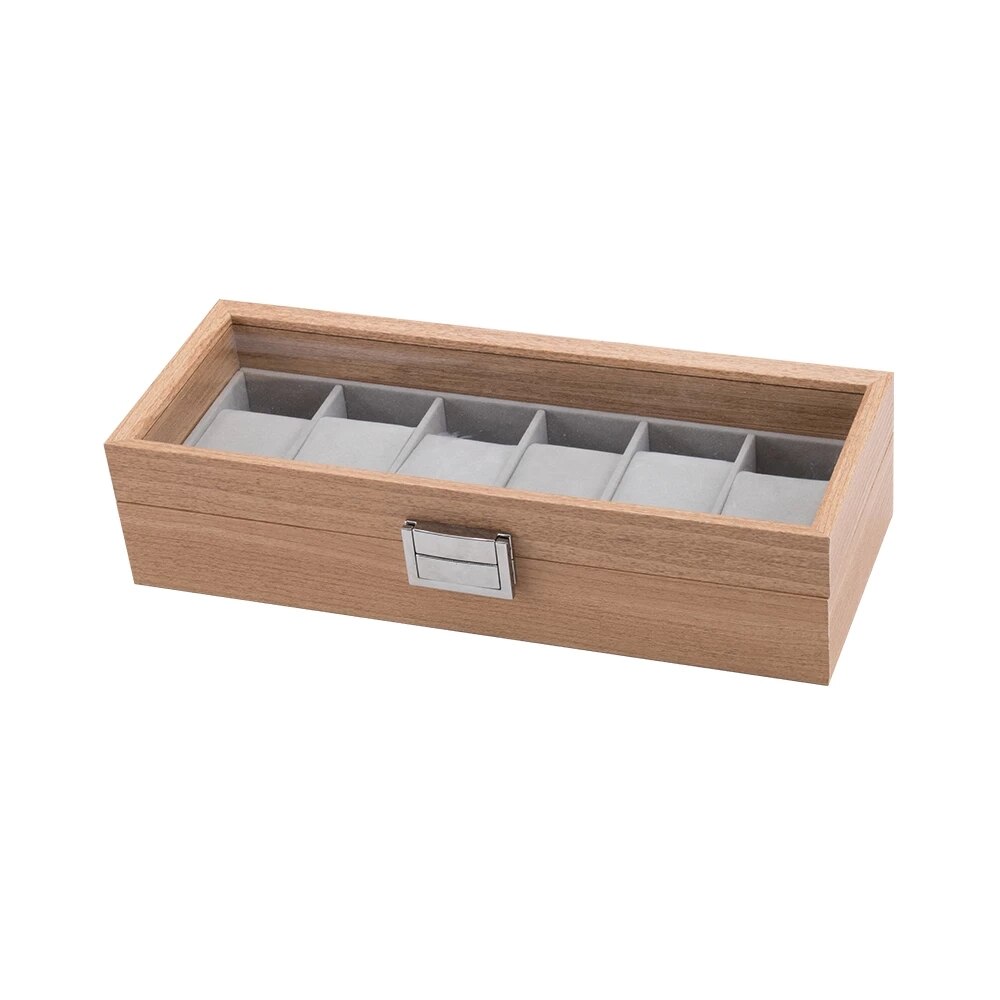 6 Grids Luxe Houten Horloge Doos Horloge Houder Doos Voor Horloges Mannen Glas Top Sieraden Organizer Box 1 2 3 slots Horloge Organizer
