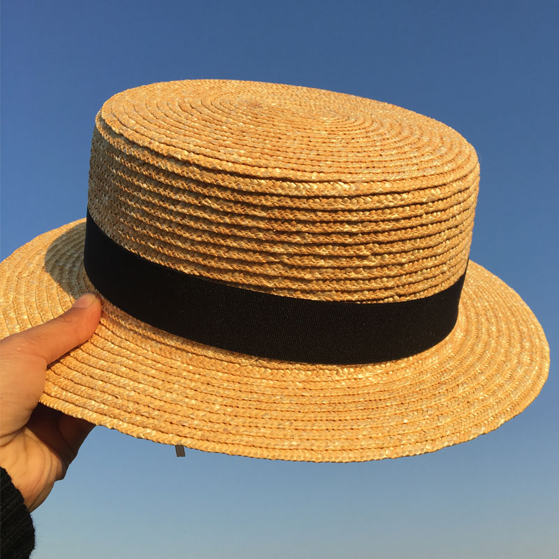 Sun Hats Straw Solid boater hat men women straw boater hat flat summer hats for women men