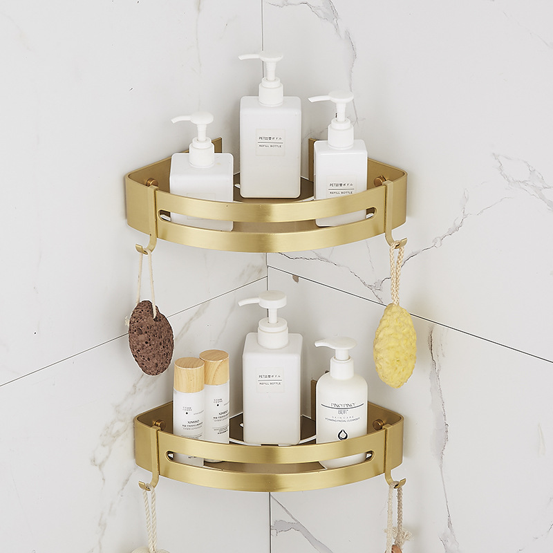 Juego de accesorios dorados para baño, toallero de aleación de aluminio de , trípode de almacenamiento de oro cepillado, estante cuadrado, juegos de accesorios para Baño