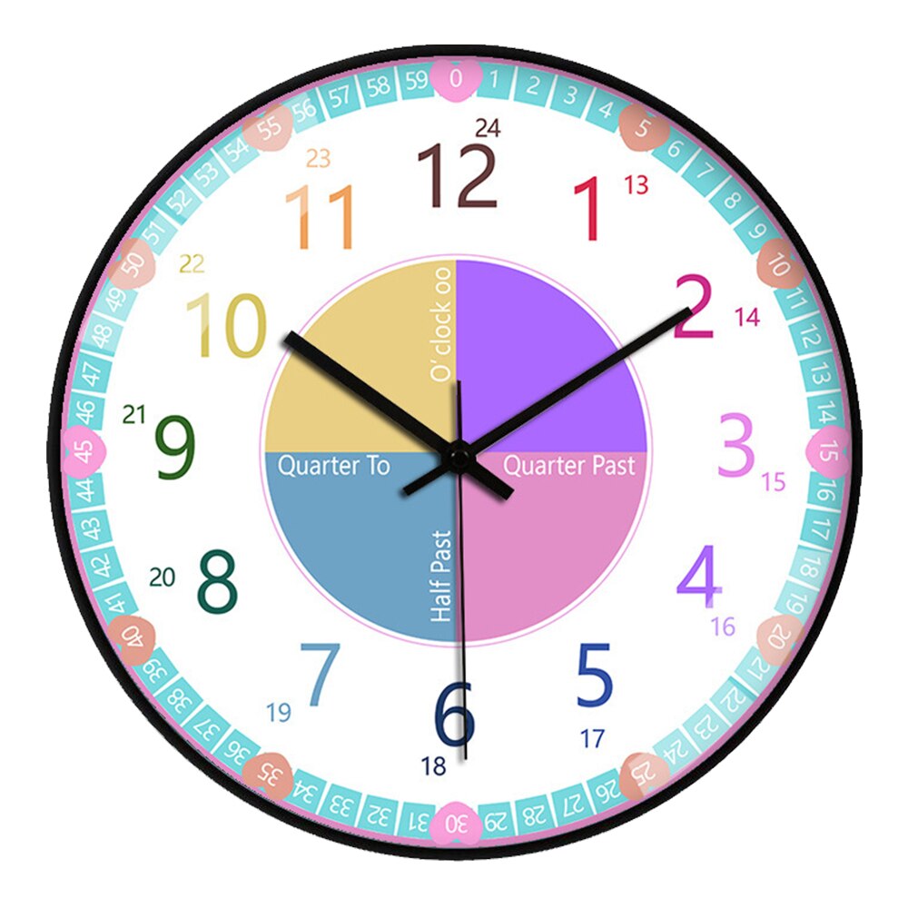 Zegar ścienny nowoczesny kreatywny dzieci sypialnia cichy zegarek zegary ścienne wystrój domu prezent łatwo nauczyć się czasu okrągły nowoczesny: B