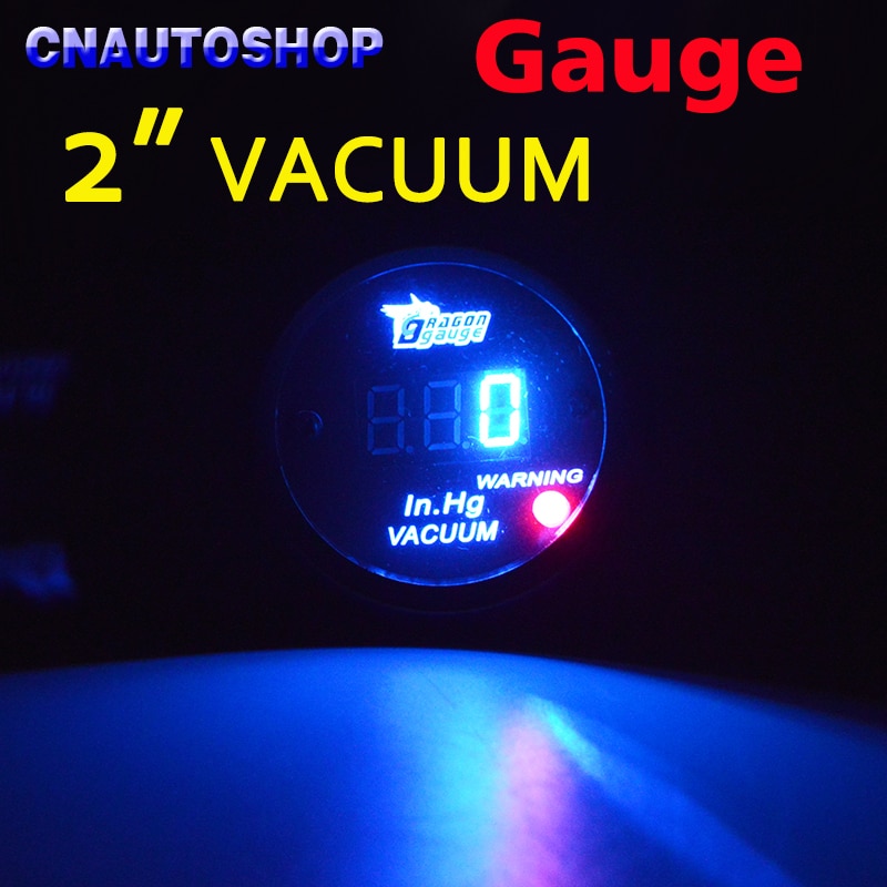 2 "52 Mm Vacuüm In Hg Auto Gauge Digitale Display 12V Led Meter Zwart Shell