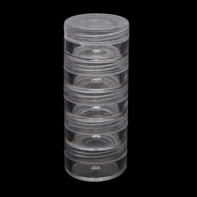 1 sæt 5 -lags cylinder stabelbare perlebeholdere plast rund klar opbevaringsboks til perler knapper håndværk lille genstand: -en