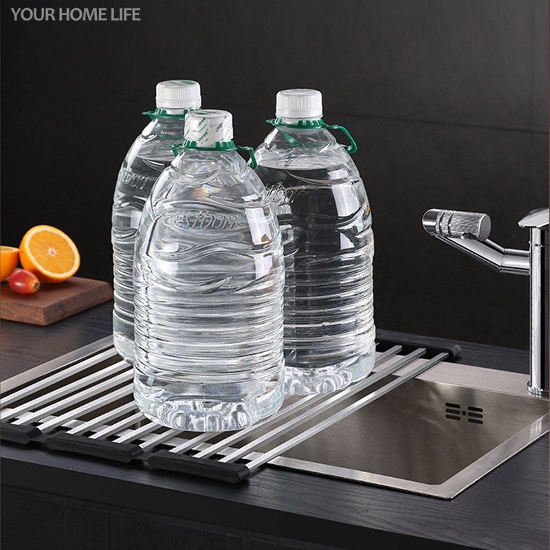 Folded Dish Drain Rack for Kitchen SUS304 Steel,Sink drying Rack,Bowl shelf Roll-up Dish Drying Rack Overthe Sink Plate Storage