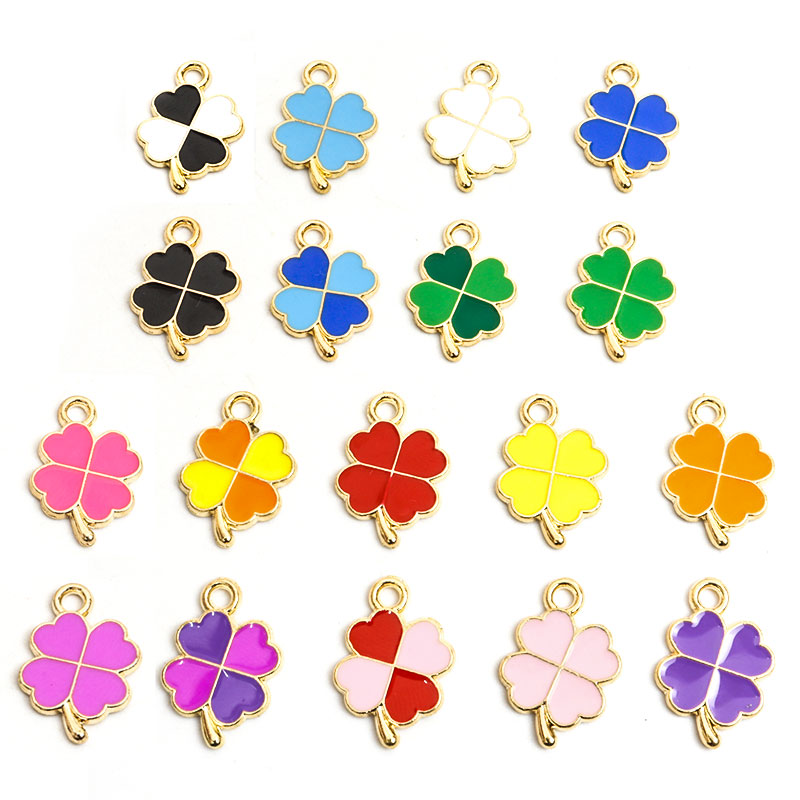 Dopamina trébol de cuatro hojas esmalte encantos 20 piezas DIY collar pulsera pendientes llavero amuleto colgantes accesorios de creativos