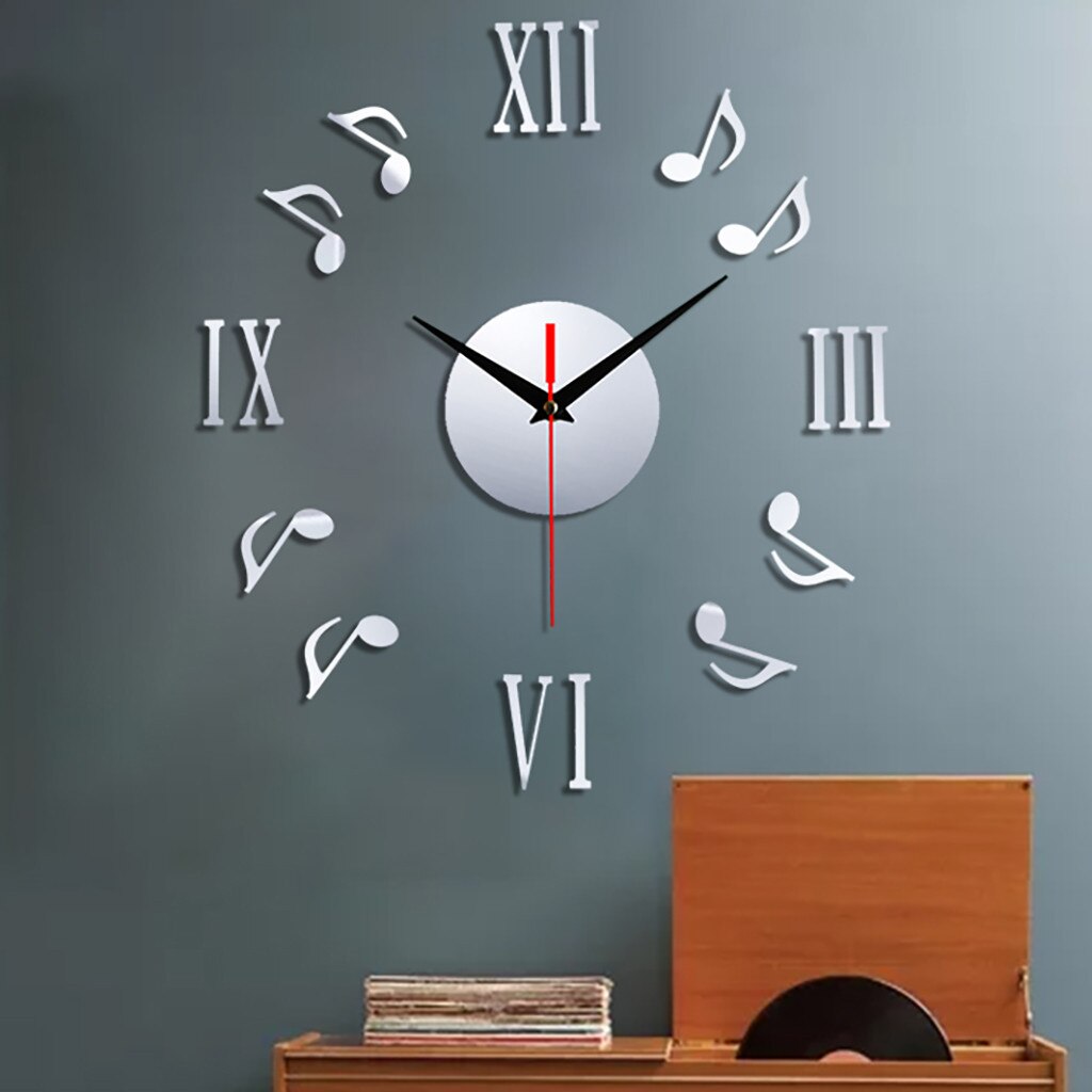 Frameless 3D Large Wall-Clock Sticker Mute Digital Wall Big Clock Living Room Home luxurious Decor Housewarming:  Silver 