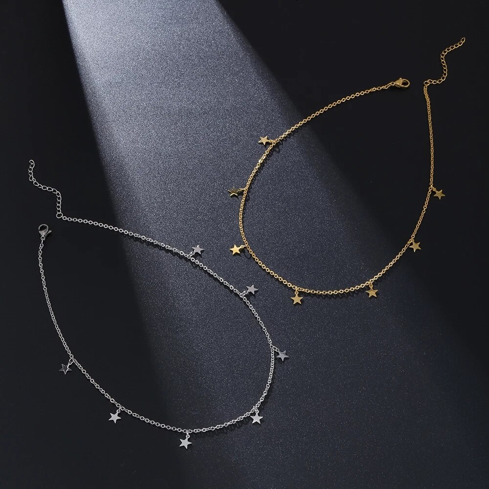 Een Stuk Goud Rvs 7 Sterren Ketting Voor Vrouwen Meisje 40Cm Lengte Sleutelbeen Ketting Chokers Ketting Femme Kraag sieraden