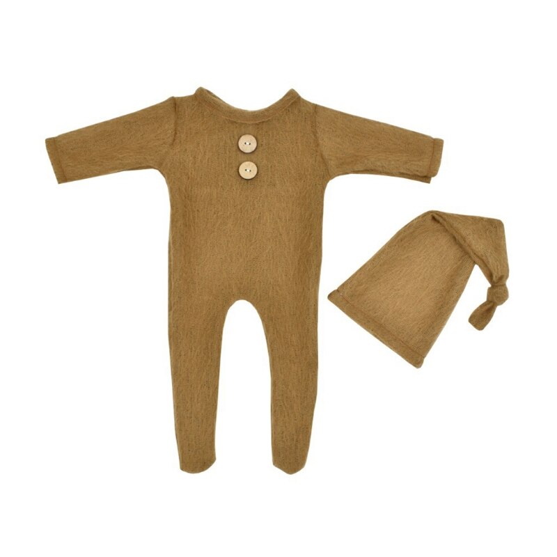 Mohair – barboteuse pour bébé, ensemble de 2 pièces, accessoires de photographie pour -nés, body en laine tricotée, P31B: Kaki