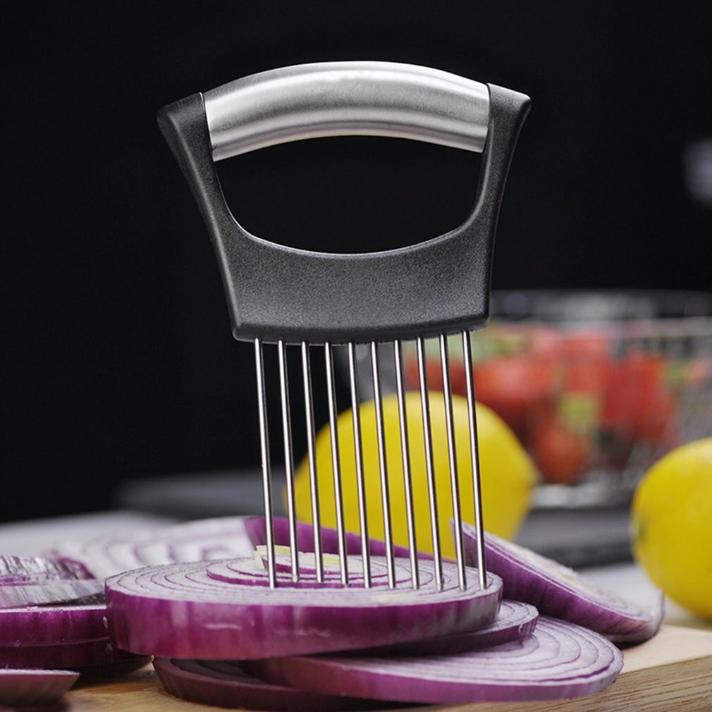 Kitchen Cutting Tool Onion Cutting Holder Stainless Steel Onion Cutter Chop Fruit Vegetables Cutter Slicer Tomato Cutter Knife