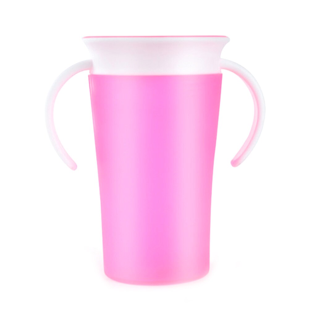 360 derece döndürülebilir bebek öğrenme içme bardağı çift saplı kapaklı sızdırmaz bebekler su bardakları şişe silikon: Pink With Handle