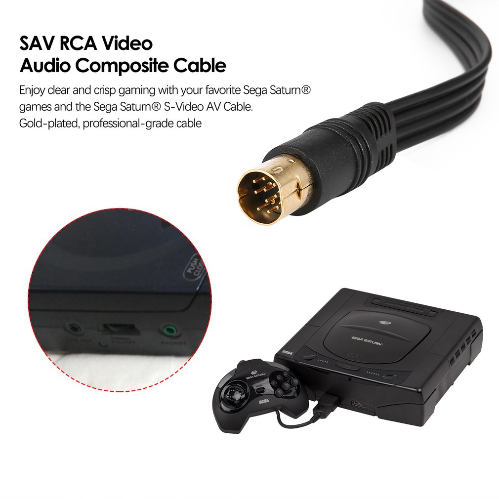 Vergulde SAV RCA Video Audio Composite-Kabel voor Sega Saturn S-Video AV