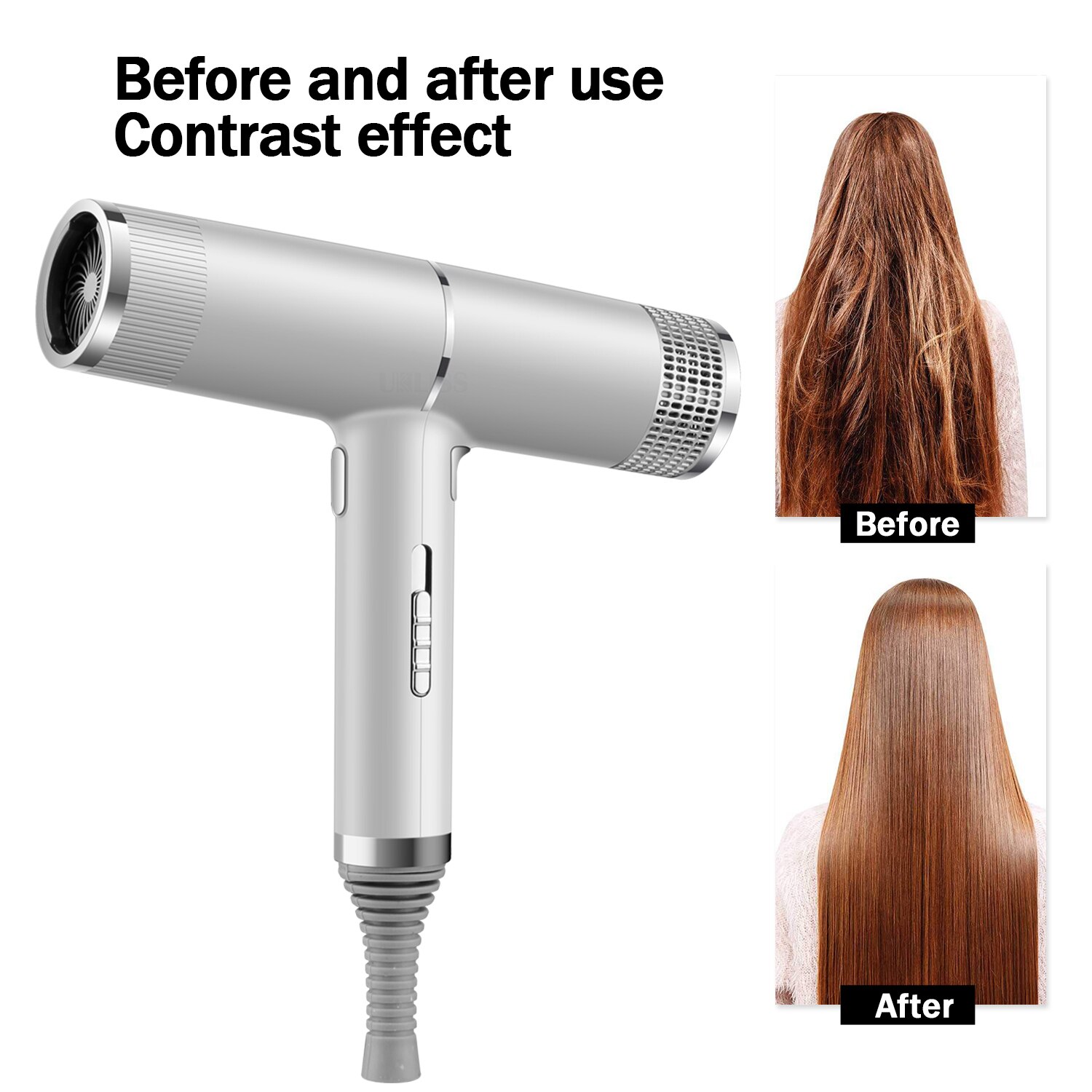 Secador de pelo con difusor, peine eléctrico, cepillo, plancha rizadora con boquillas, secador portátil