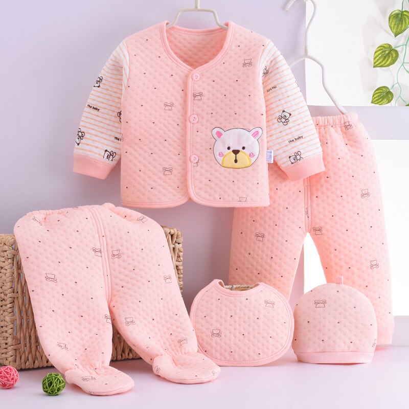 (5pcs/set) Newborn Baby 0-6M Clothing Set Baby Boy/Girl Clothes 100% Cotton Grooming & Healthcare Kits 070811: Red