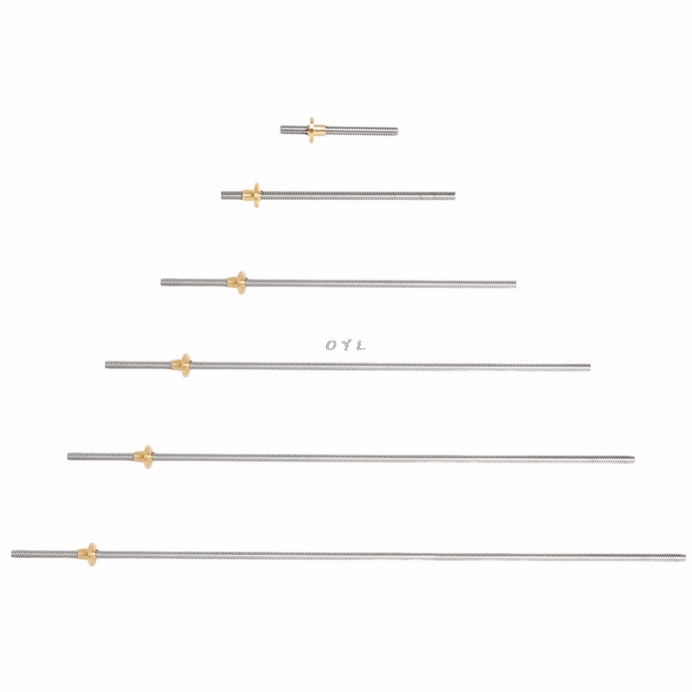 Varilla roscada Acme de 8mm, husillo de plomo de acero inoxidable + tuerca T8 para impresora 3D CNC para Reprap