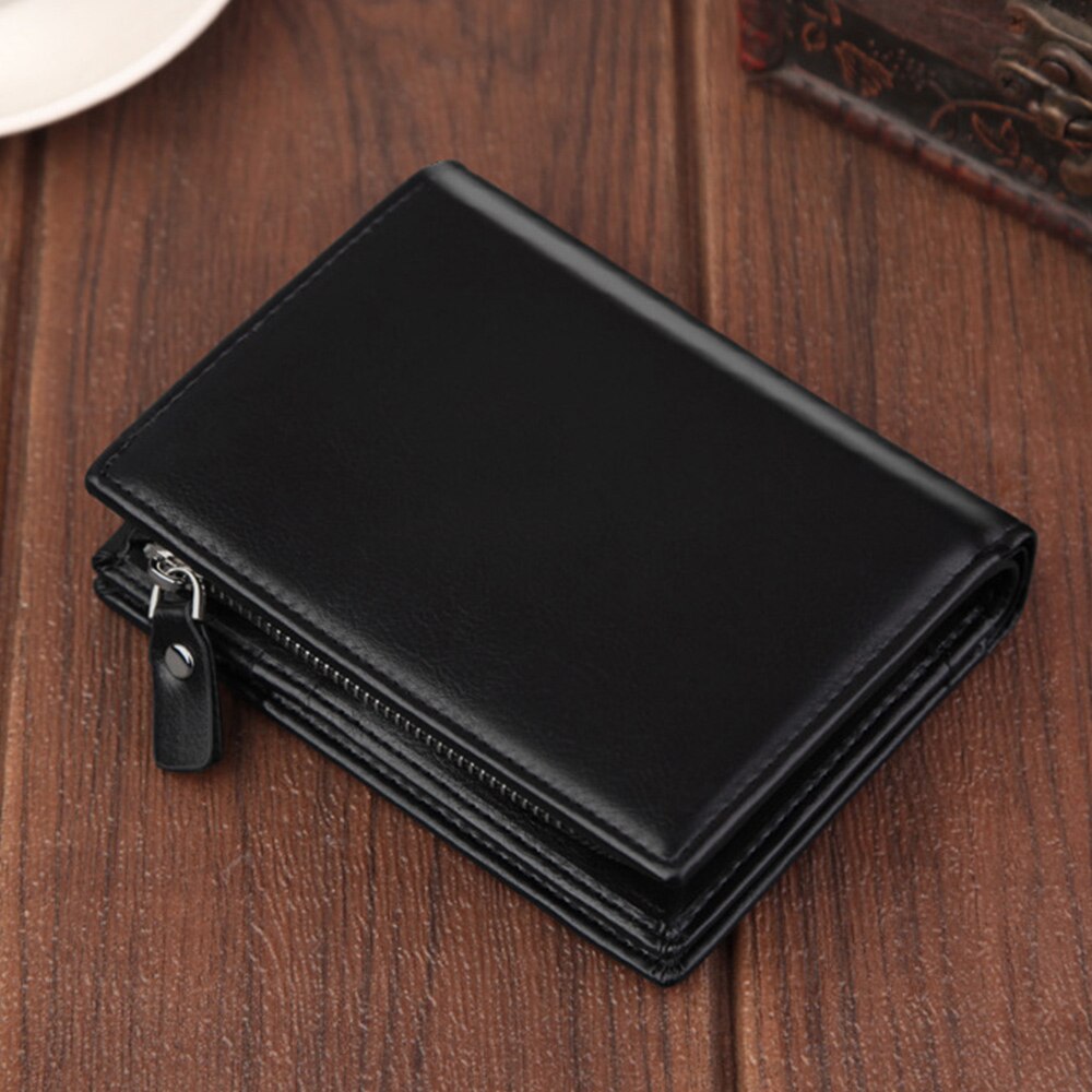 Men's Wallets Classic Short Card Holder Male Purse High Wallet With Zipper Large Capacity PU Leather Bag