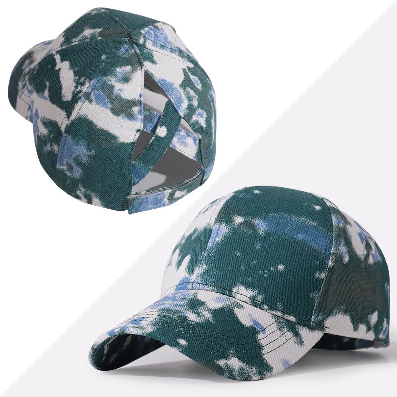 Tie-dye open kruis paardenstaart pet mannen en vrouwen zonnescherm cricketpet baseballpet cricketpet pet: Groente