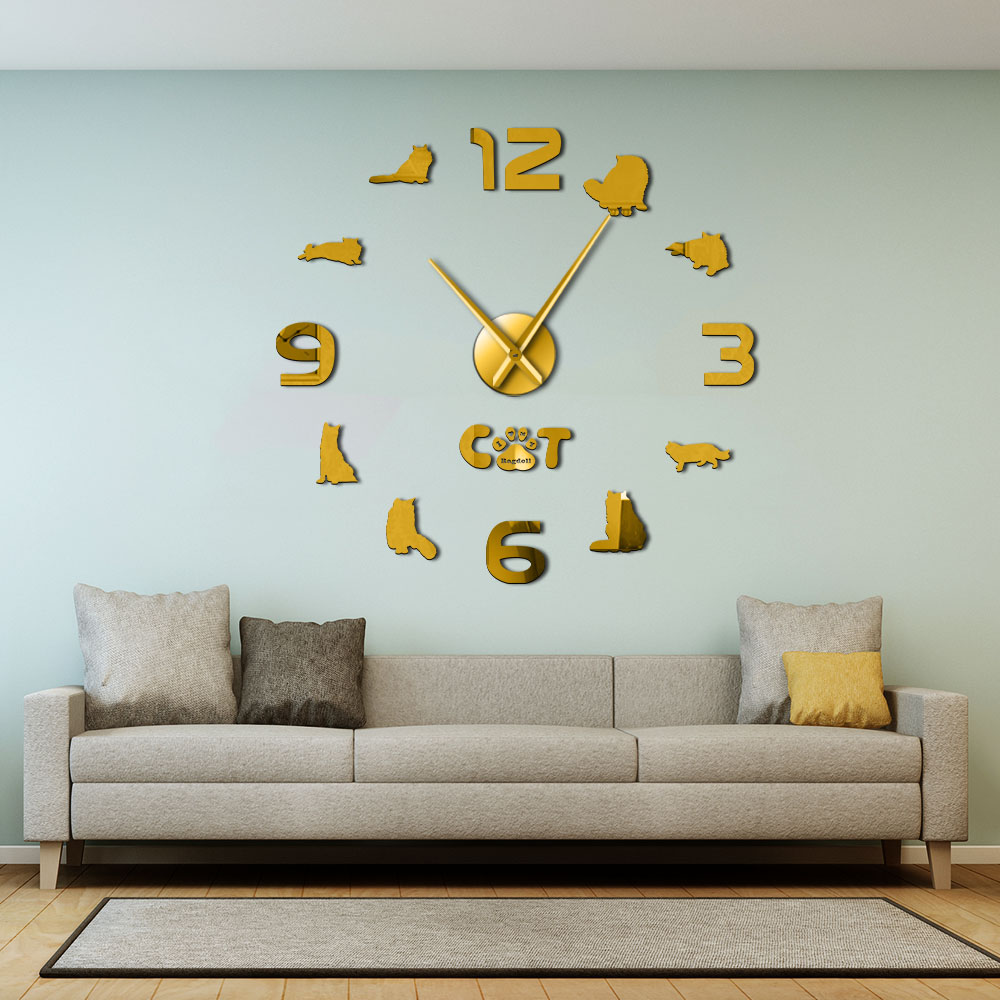 Siamese Katze Ragdoll Katze DIY Große Wanduhr 3D Katze Silhouette Zauberstab Kunst Spiegel Aufkleber Katze Haustier Heimat Dekor Ragdoll liebhaber