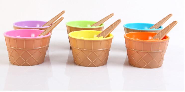 Børn bordsæt sæt pakning baby is form skål plast dessert skål container sæt is kop