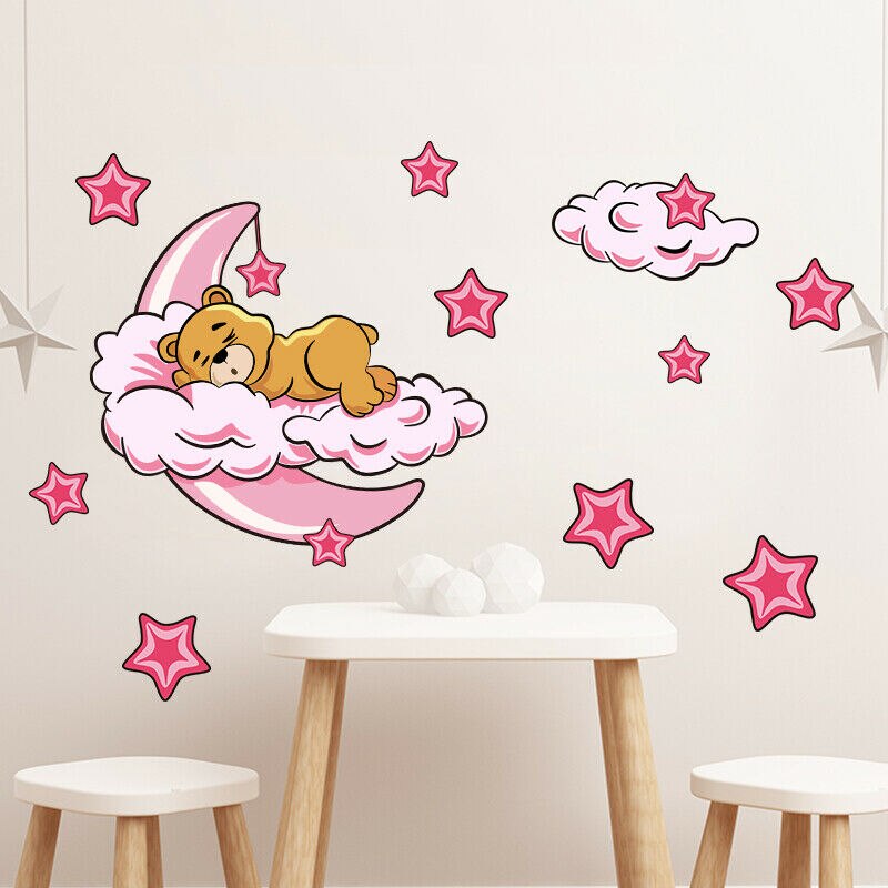 Ilustración Acuarela Osito De Peluche Y Globos En La Nube Con Estrellas
