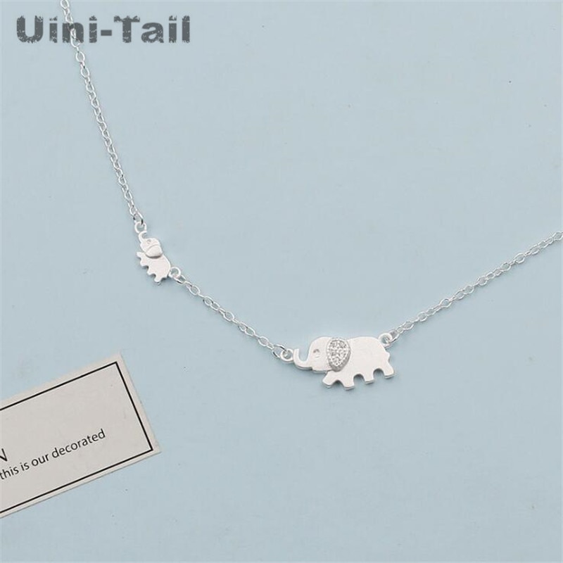 Uini-Tail 925 sterling silver cute elephant micro-inlaid necklace Korean trend sweet dynamic GN935