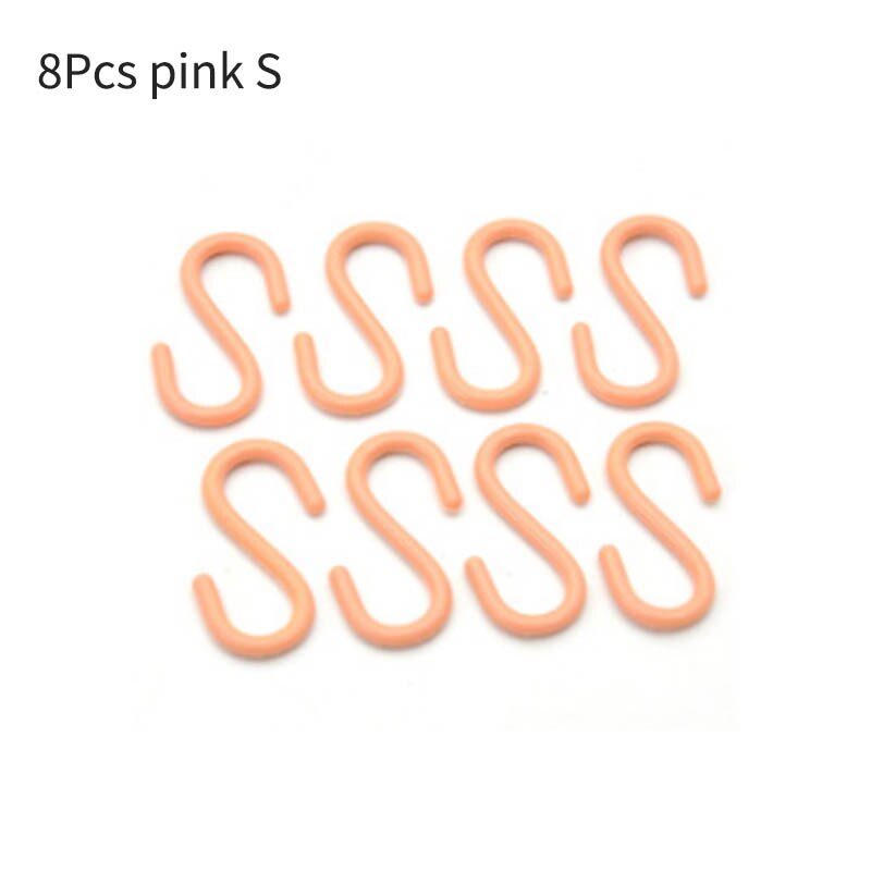 S Shape Kitchen Hooks 4Pcs/8Pcs Baby Stroller Hanger Plastic Clothing Rack Portable Durable Home Organizer Multi-purpose: 8Pcs pink S
