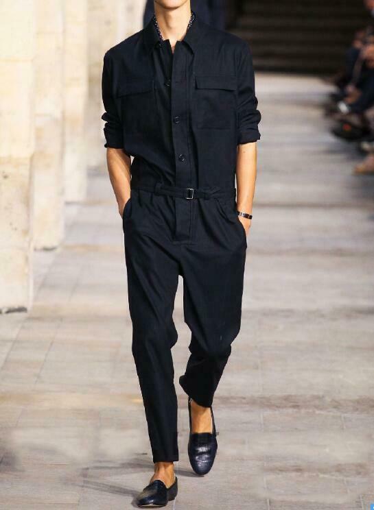 Mannen Jumpsuit Werk Broek Lange Mouw Broek Revers Overalls 2 Pocket Zwart Plus Size S-6XL Oversize: L / Black
