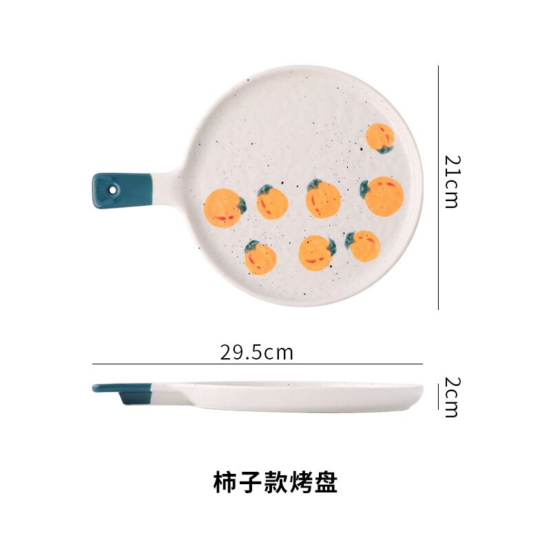 Plato de cerámica para Pizza, horno microondas, plato de comida occidental especial con mango, plato para ensalada de frutas, vajilla para el hogar, utensilios de cocina: Persimmon