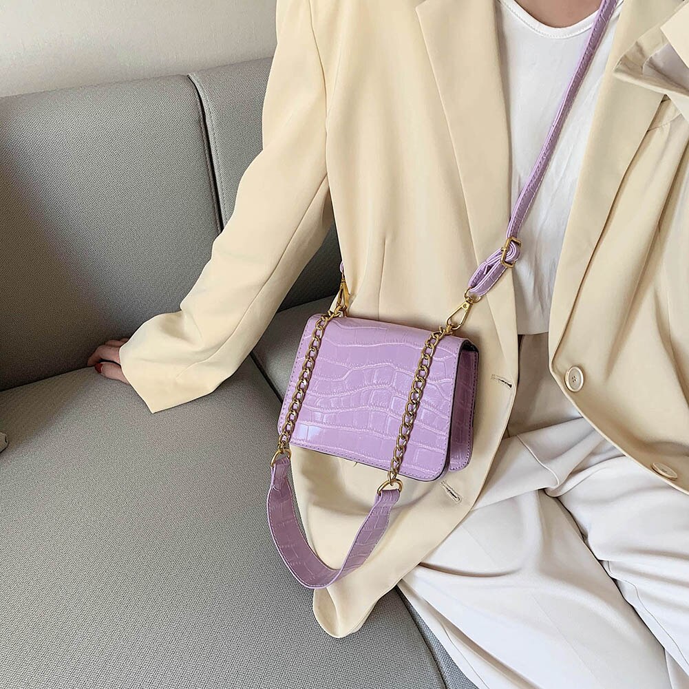 Sacchetto di Spalla dell'annata Delle Signore Catena Della Spalla messaggero Borsa Crossbody di Cuoio Delle Donne Della Borsa di colore Solido Borsa Femminile