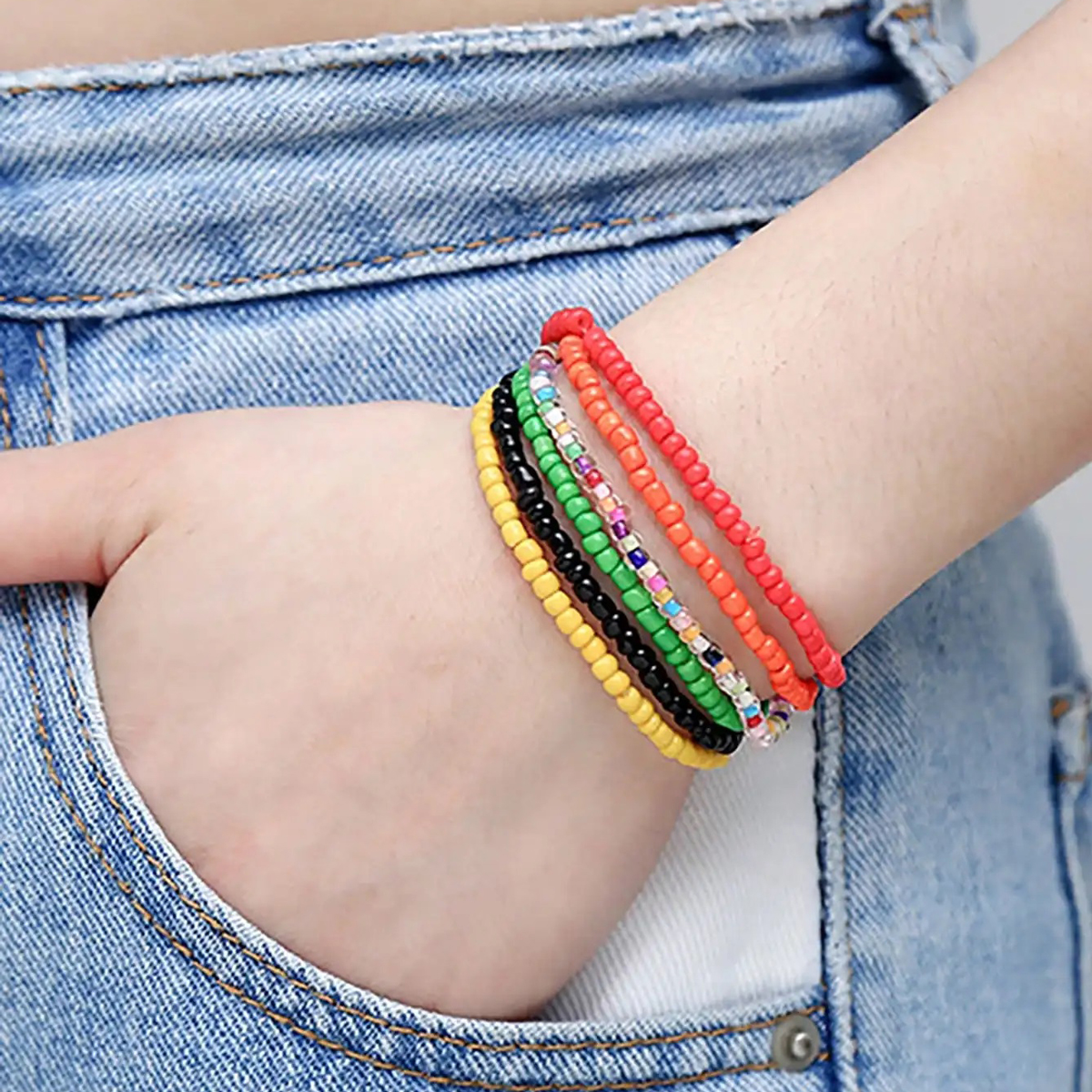 17 Uds. Pulseras elásticas con cuentas mezcladas de colores aleatorios, pulseras elásticas con cuentas apilables bohemias, conjunto de pulseras bohemias coloridas para playa