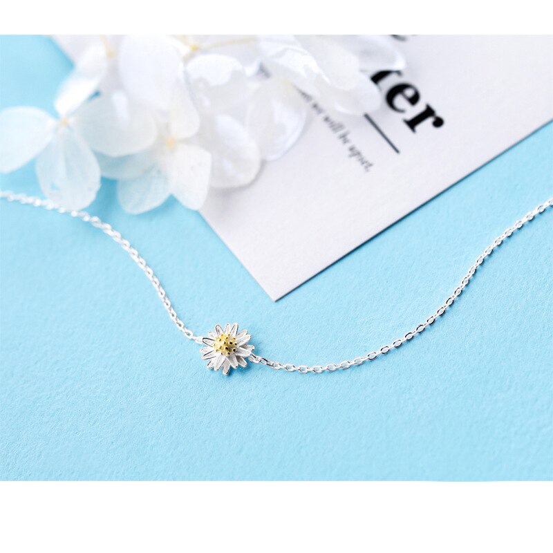 MloveAcc 925 Sterling Silver Women Anklets Jewelry Daisy Flower Anklets 925 Sterling Silver Jewelry for