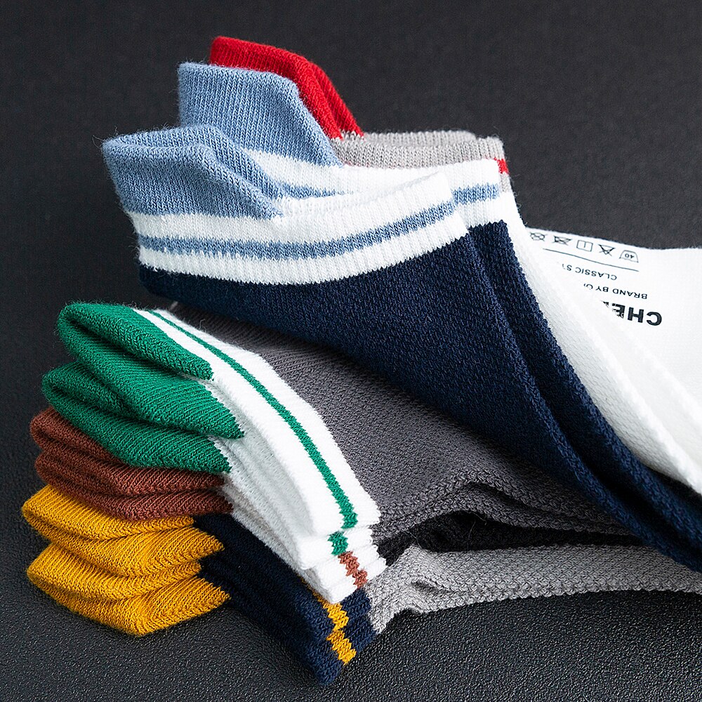 Kesä ja kevät puuvillasukat värikkäät miesten venesukat matalat hikeä imevät miesten sukat 5 paria/erä