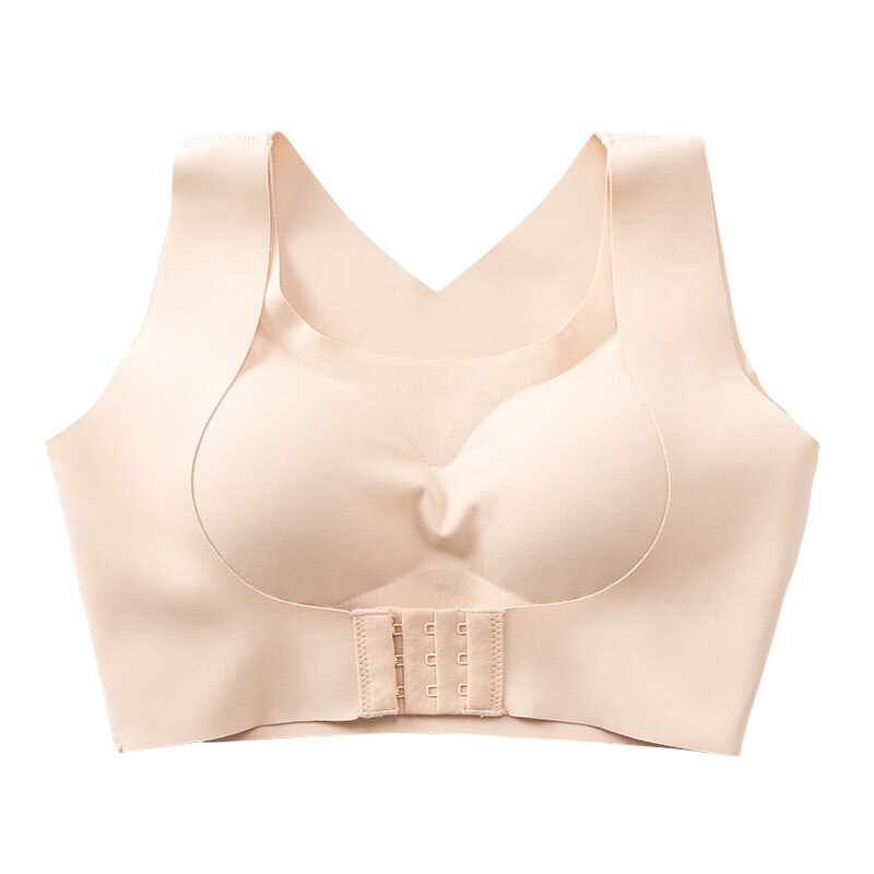 Women Sexy Underwear Push Up Bras For Support Chest Bustier Removable Chest Pad Bralette 3 Row Hooks Shaper Seamless Brassiere: Nude / L