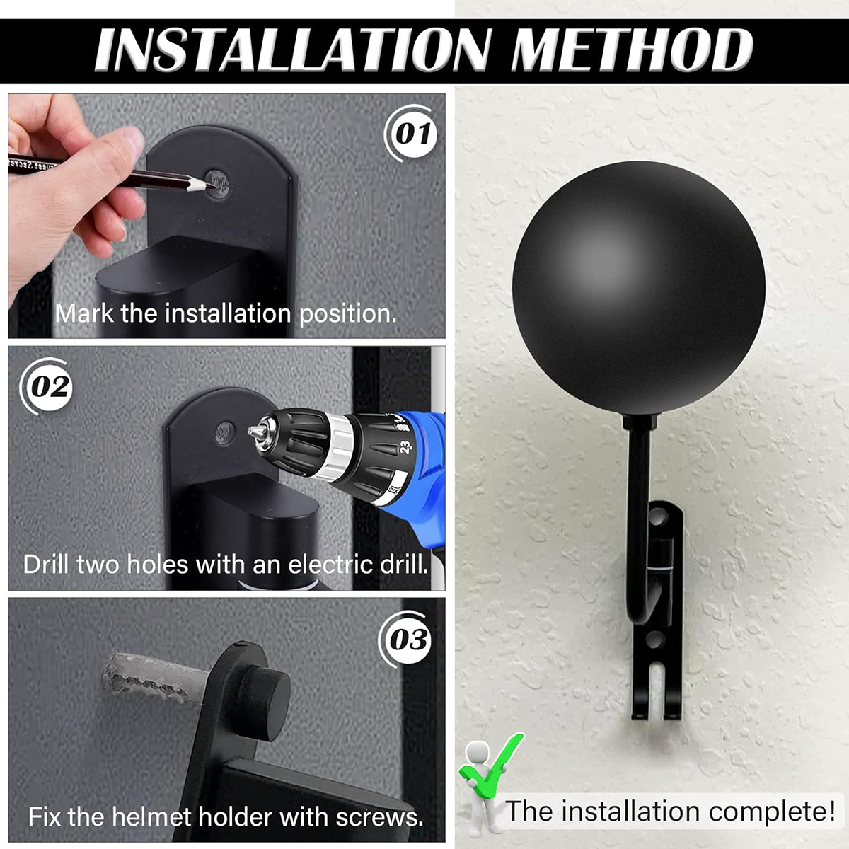 Soporte para casco de motocicleta Montaje en pared Rotación de 180° Fútbol americano Portacascos de bicicleta Con 2 ganchos Casco Soporte para colgar exhibición para gorras